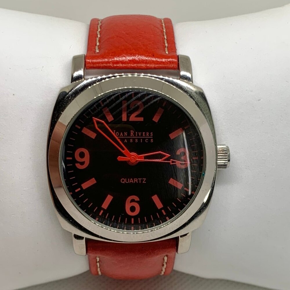 Joan Rivers Classics men watch silver tone 40mm black dial quartz running